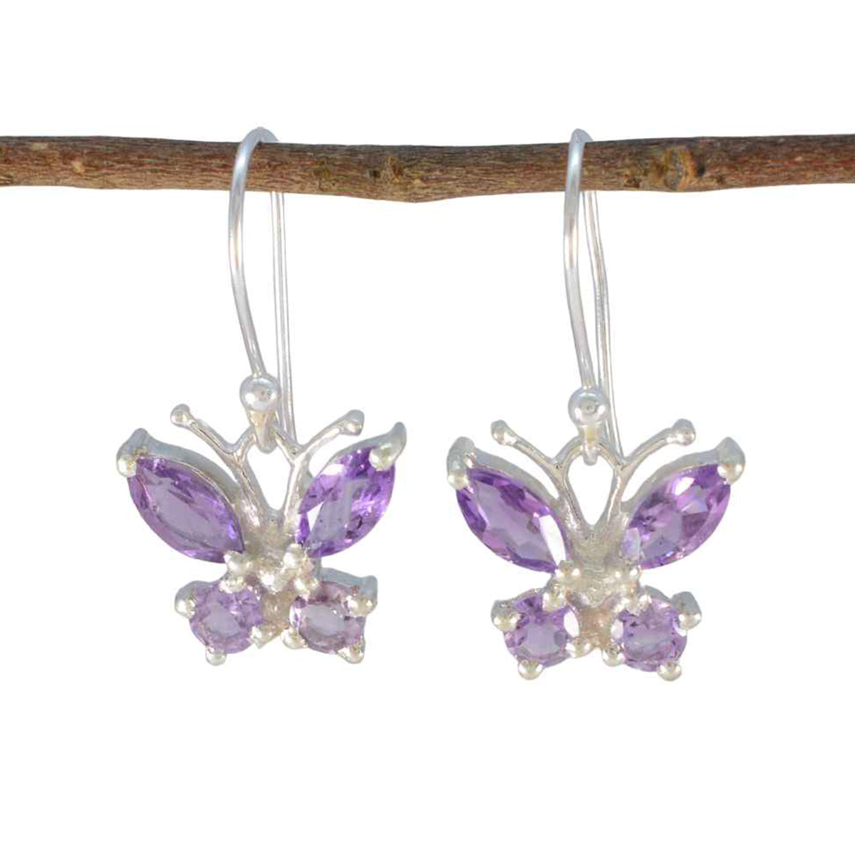 Amethyst-Marokkanischer-Lucy-Mehrfach-Dangle-Lila-Silber-Ohrring
