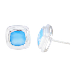 Blue-Chalcedony-German-Renata-Solitaire-Stud-Blue-925-Silver-Earring