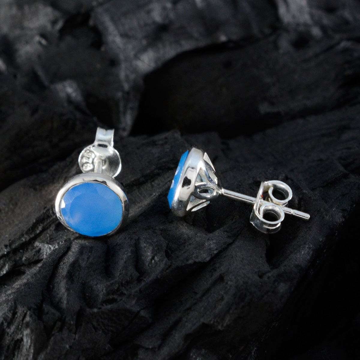 Blue-Chalcedony-Korean-Stella-Solitaire-Stud-Blue-925-Silver-Earring