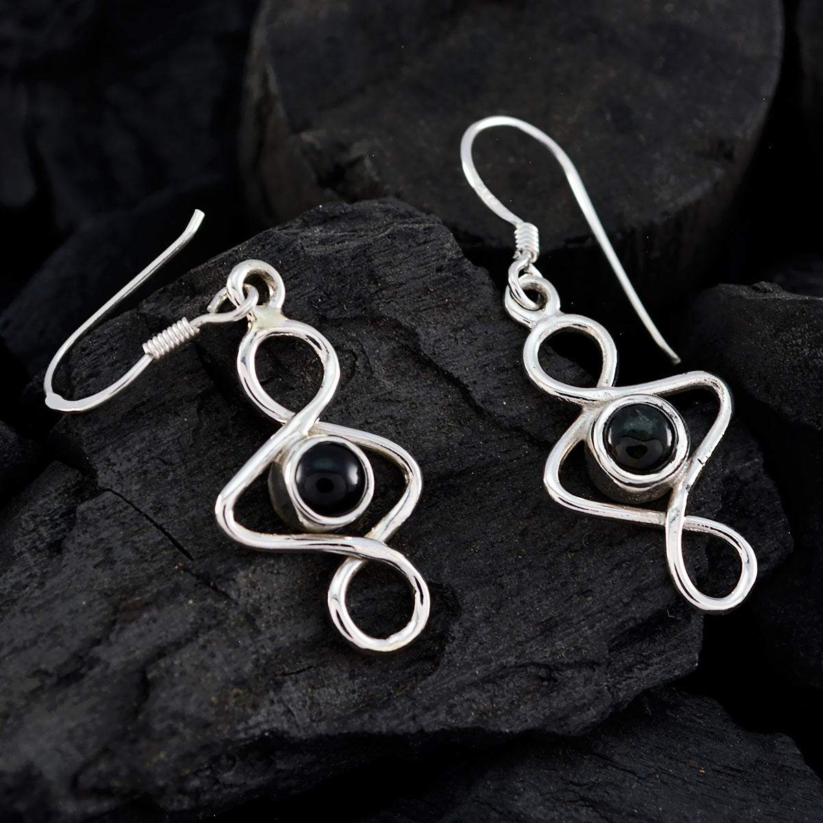 Black-Onyx-American-Ellie-Solitaire-Dangle-Black-Silver-Earring