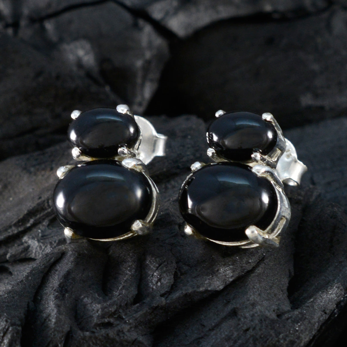 Black-Onyx-Australian-Pilar-Toi-et-Moi-Stud-Black-92.5-Silver-Earring
