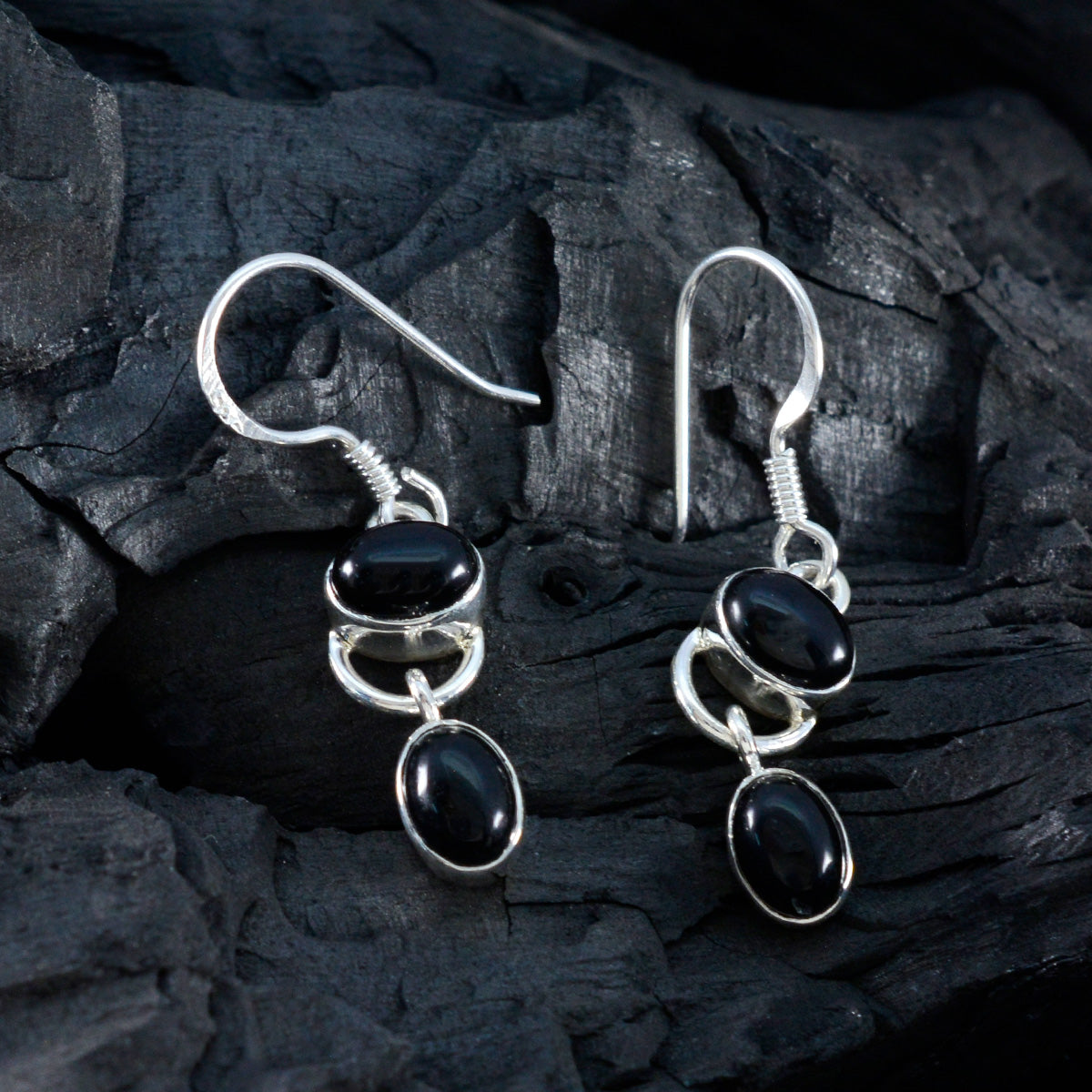 Black-Onyx-Japanese-Micaela-multiple-Dangle-Black-Silver-Earring