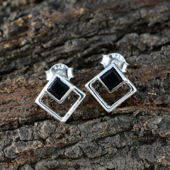 Black-Onyx-Japanese-Yuna-Solitaire-Stud-Black-925-Silver-Earring