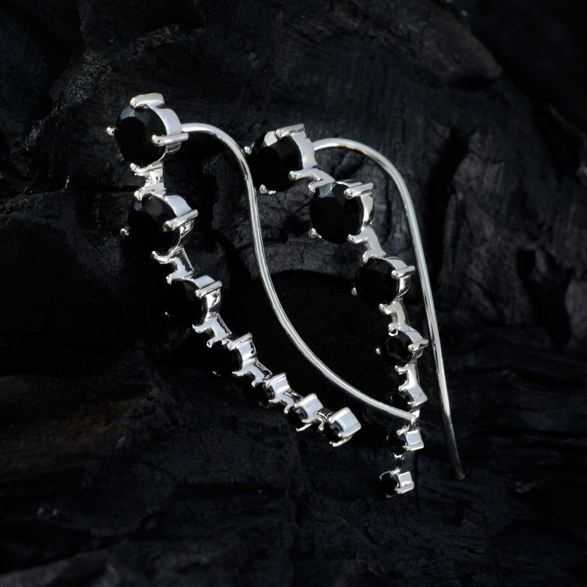 Black-Onyx-Japanese-Naomi-multiple-EarCuff-Black-925-Sterling-Silver-Earring