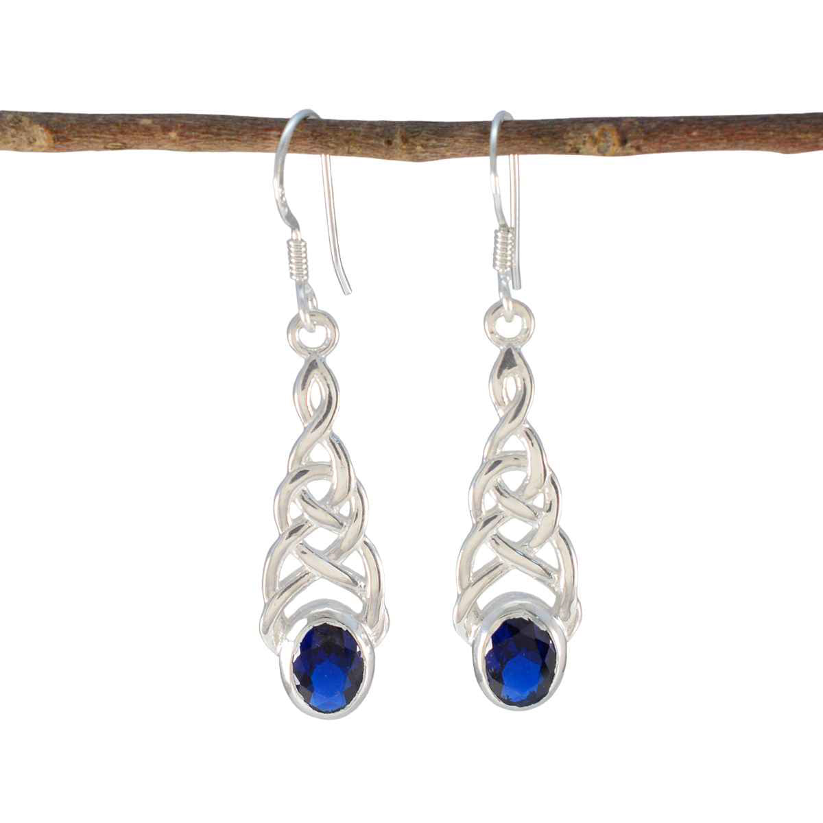 Blue-Sapphire-CZ-Russian-Mei-Solitaire-Dangle-Blue-92.5-Silver-Earring