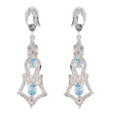 Blue-Topaz-Indian-Lakshmi-multiple-Stud-Blue-925-Silver-Earring
