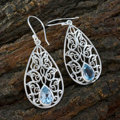 Blue-Topaz-Spanish-Lourdes-Solitaire-Dangle-Blue-Silver-Earring