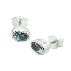 Blue-Topaz-French-Teresa-Solitaire-Stud-Blue-925-Sterling-Silver-Earring