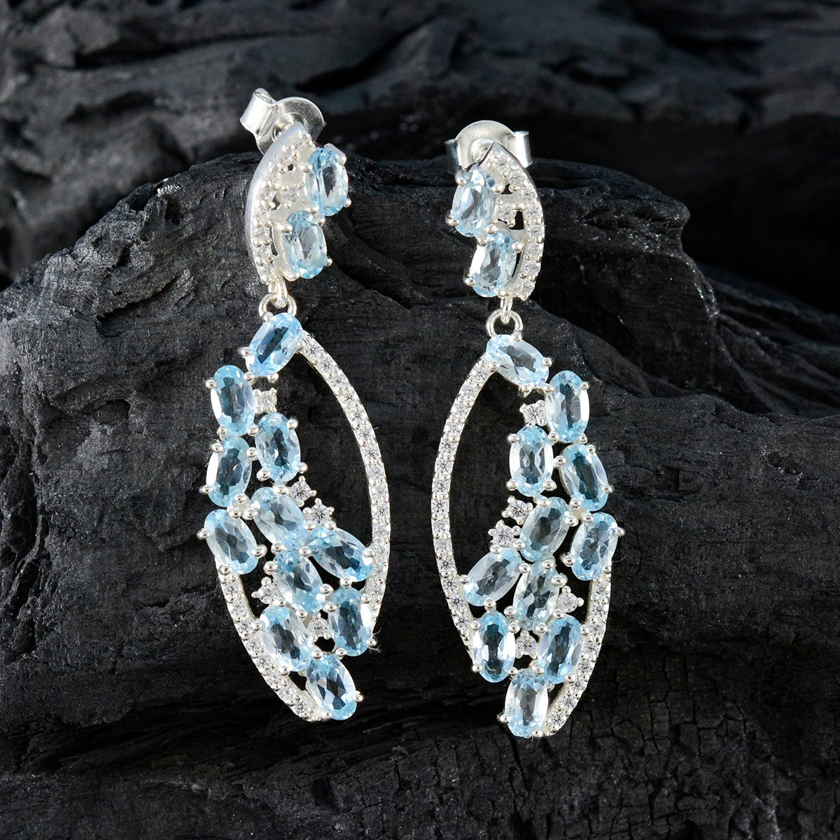 Blue-Topaz-American-Amanda-multiple-Stud-Blue-925-Silver-Earring