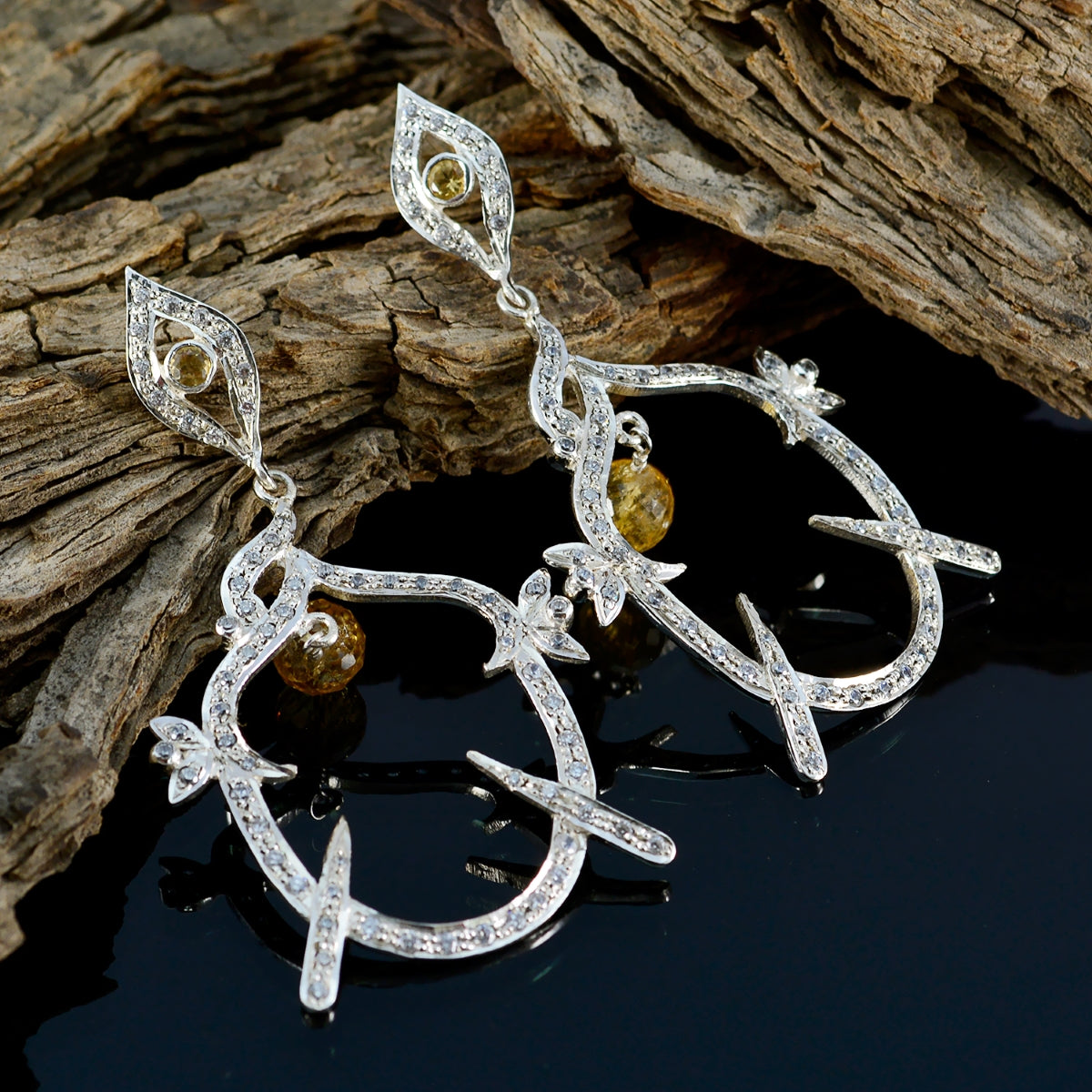 Citrine-Indian-Lakshmi-multiple-Stud-Yellow-Silver-Earring