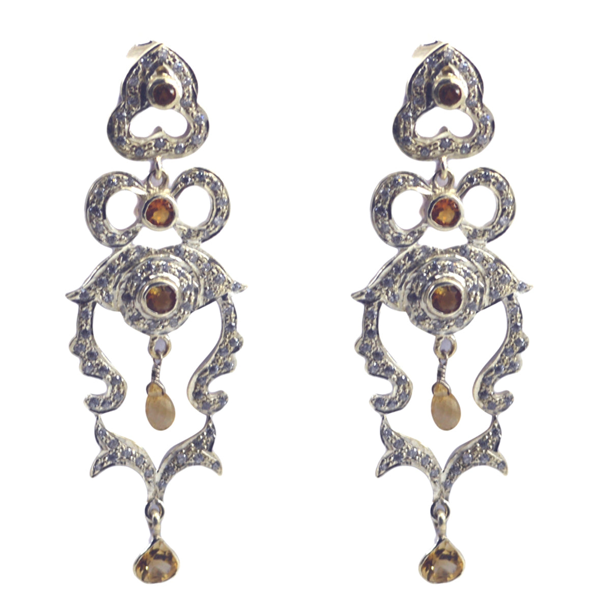 Citrine-Indian-Natcha-multiple-Stud-Yellow-92.5-Silver-Earring