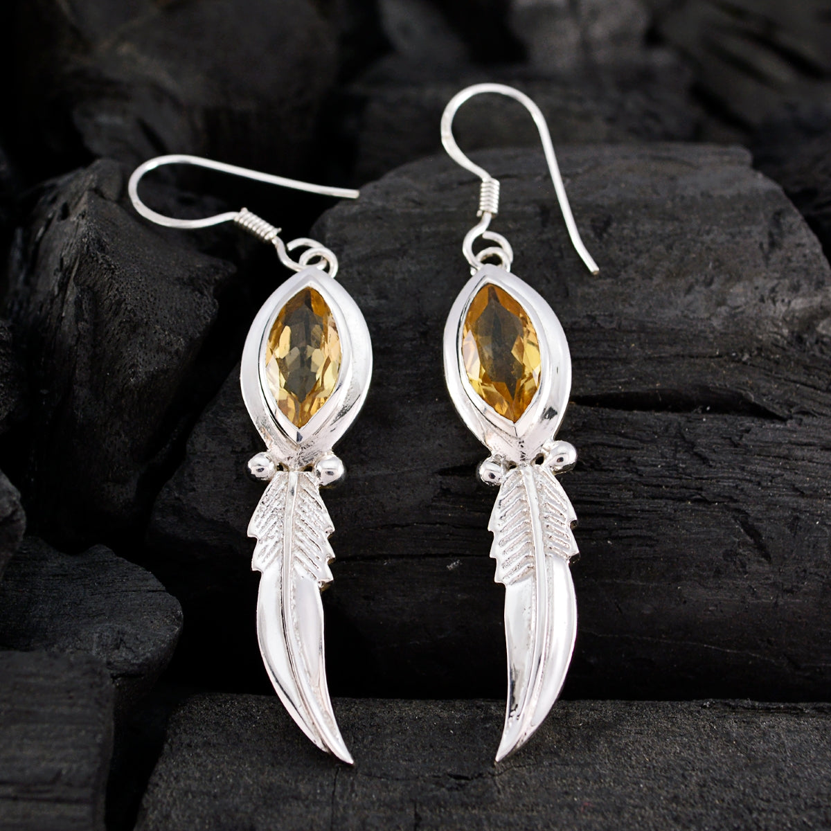 Citrine-Moroccan-Genesis-Solitaire-Dangle-Yellow-Silver-Earring