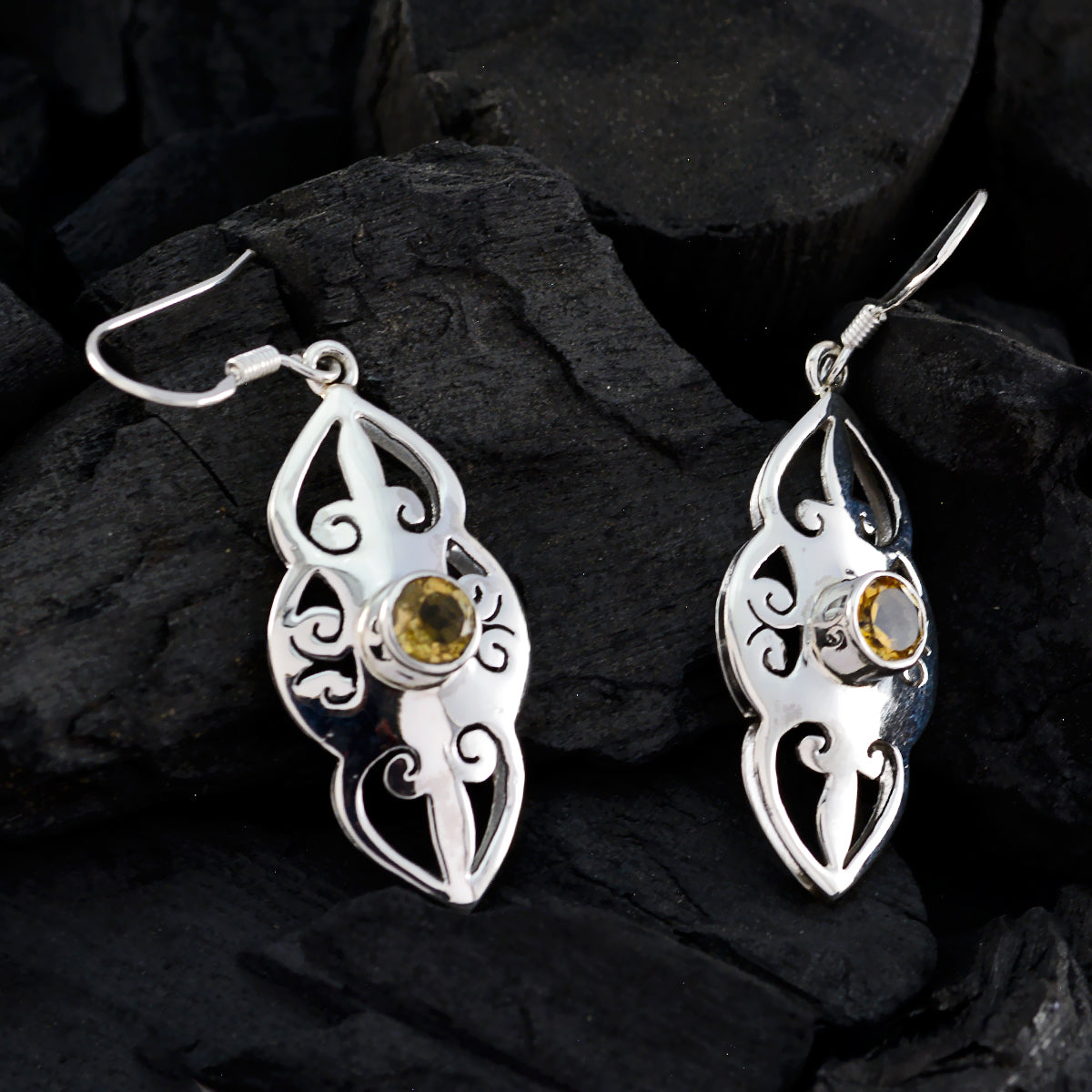 Citrine-German-Kennedy-Solitaire-Dangle-Yellow-Silver-Earring