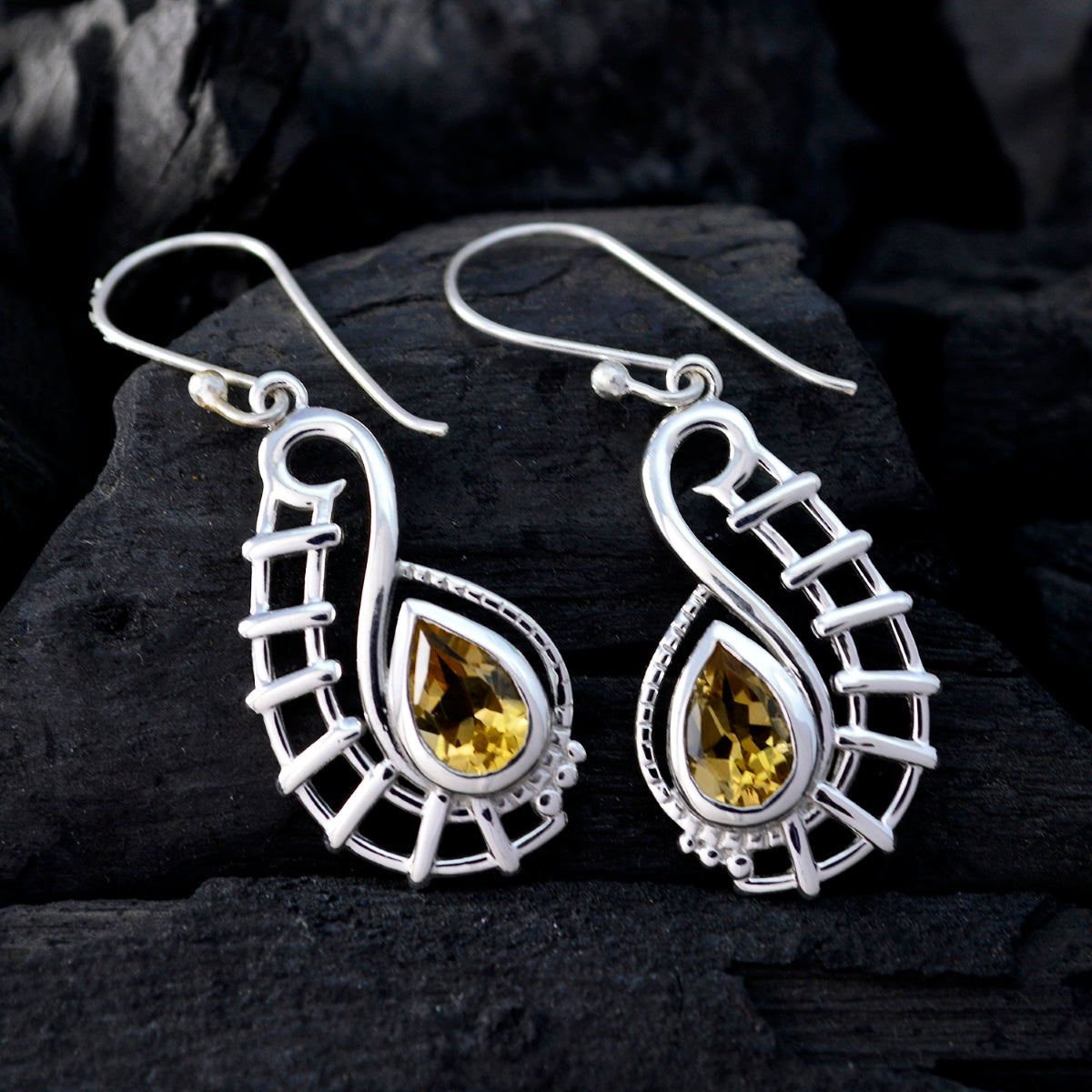 Citrin-African-Isla-Solitaire-Dangle-Yellow-925-Sterling-Silber-Ohrring
