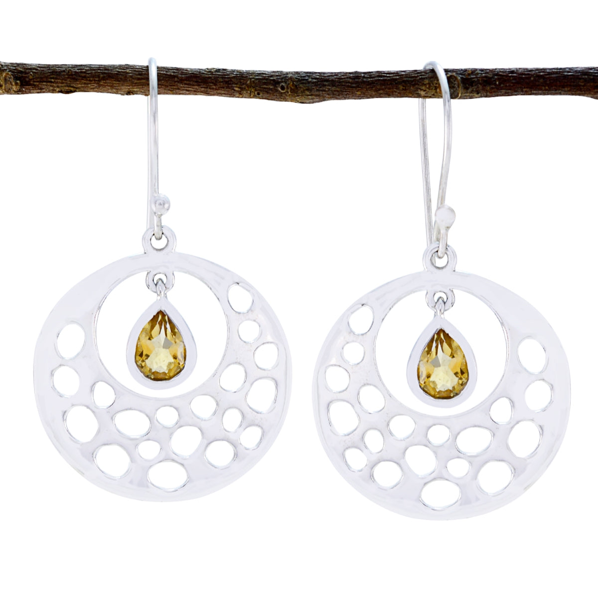 Citrine-Russian-Ivy-Solitaire-Dangle-Yellow-Silver-Earring