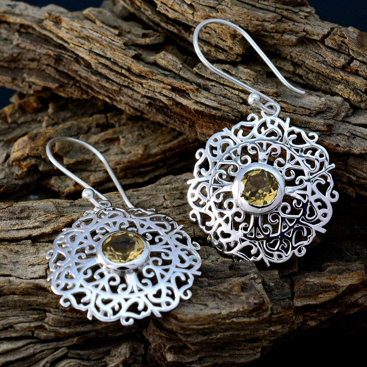 Citrine-Moroccan-Josephine-Solitaire-Dangle-Yellow-Sterling-Silver-Earring