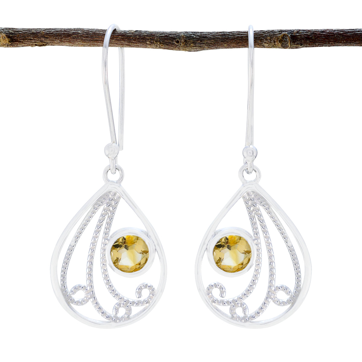 Citrine-Middle-Eastern-Lea-Solitaire-Dangle-Yellow-Silver-Earring