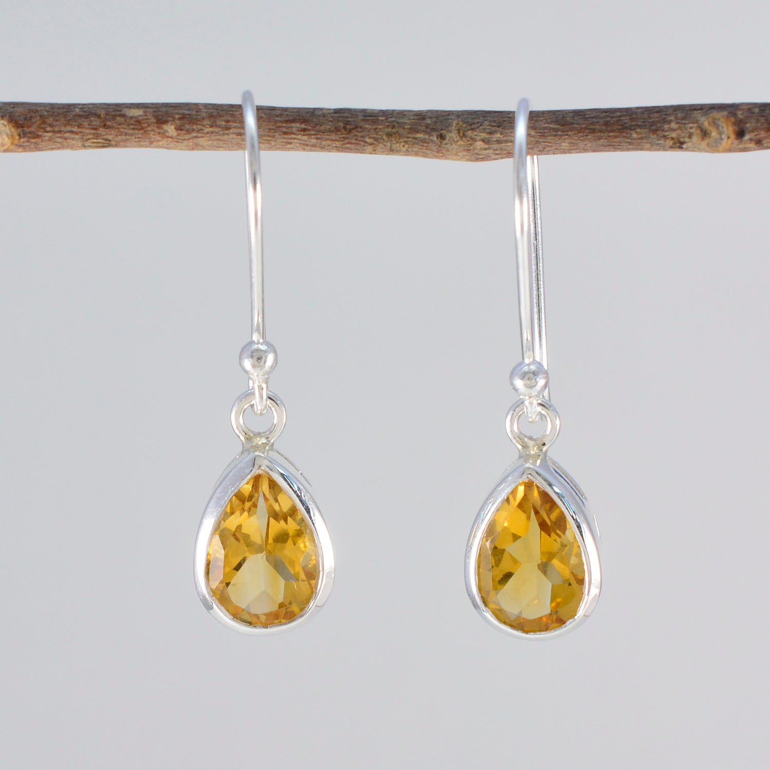 Citrin-Naher Osten-Aiko-Solitär-Ohrhänger-Gelb-92,5-Silber