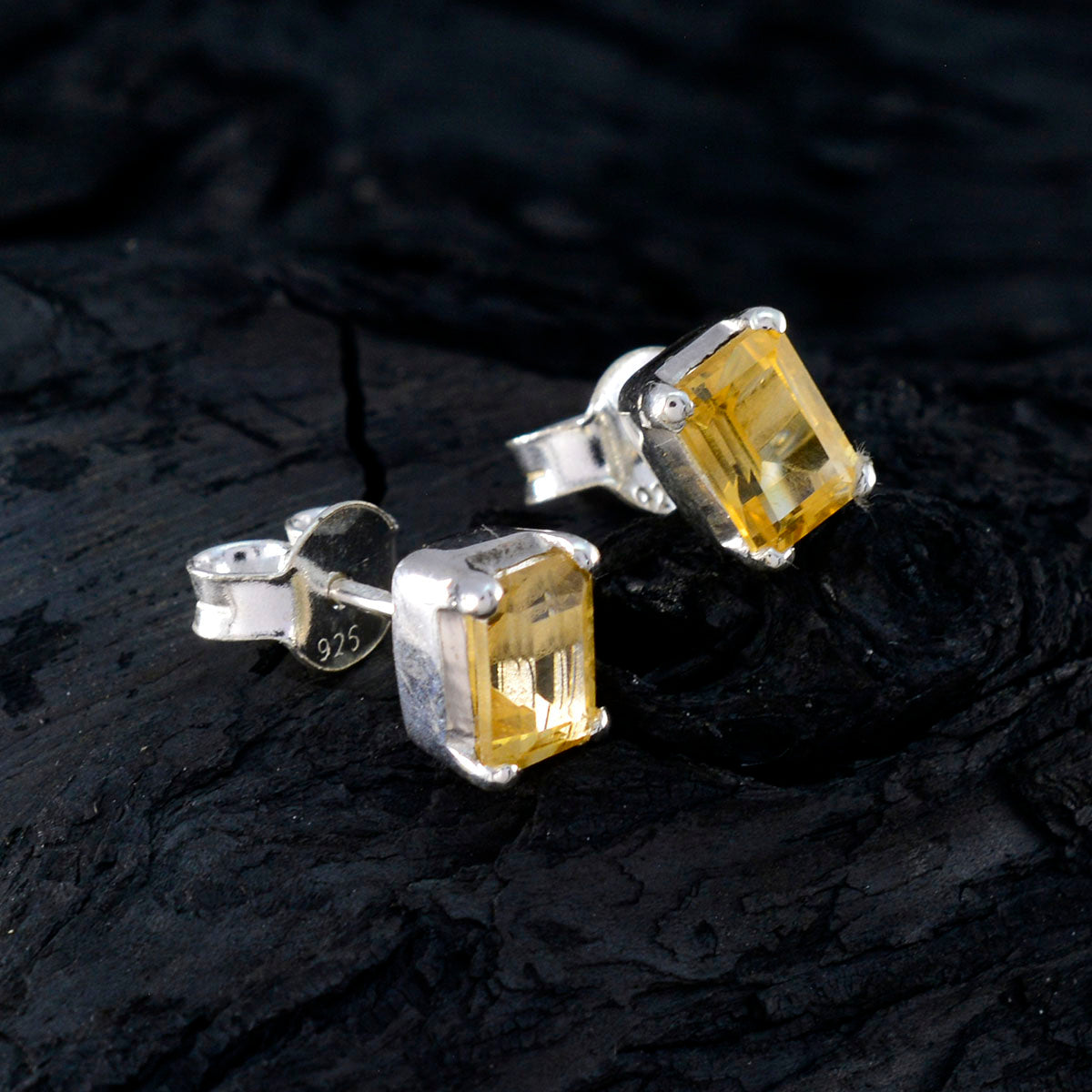 Citrine-Spanish-Carolina-Solitaire-Stud-Yellow-925-Sterling-Silver-Earring