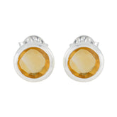 Citrine-Japanese-Wen-Solitaire-Stud-Yellow-Sterling-Silver-Earring
