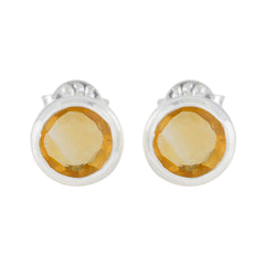 Citrine-Japanese-Wen-Solitaire-Stud-Yellow-Sterling-Silver-Earring