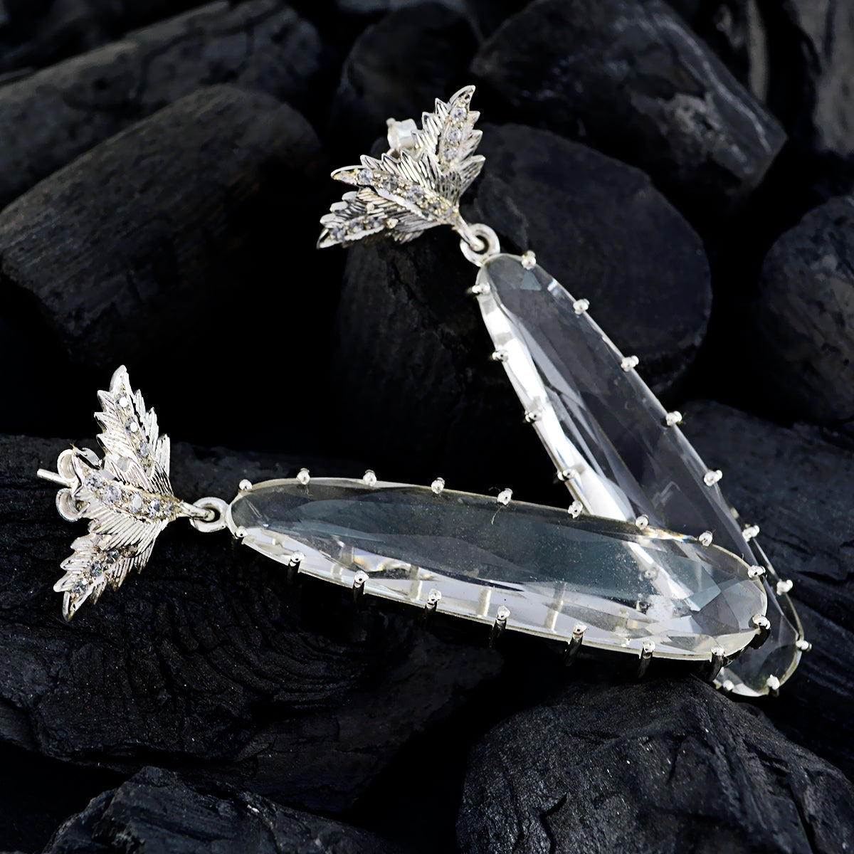 Crystal-Quartz-Indian-Zara-multiple-Stud-White-925-Silver-Earring