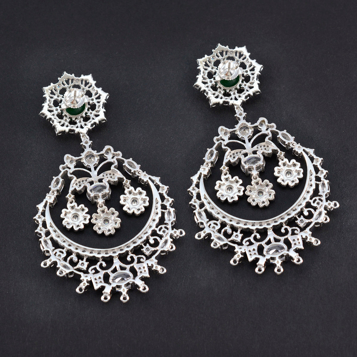 Emerald-CZ-Indian-Lakshmi-multiple-Stud-Green-Sterling-Silver-Earring