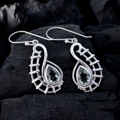 Grüner Amethyst-Japanischer Cecilia-Solitär-Ohrhänger-Grün-Silber