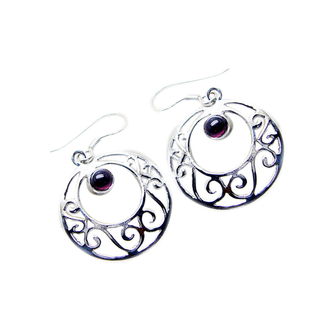 Garnet-American-Anna-Solitaire-Dangle-Red-Silver-Earring