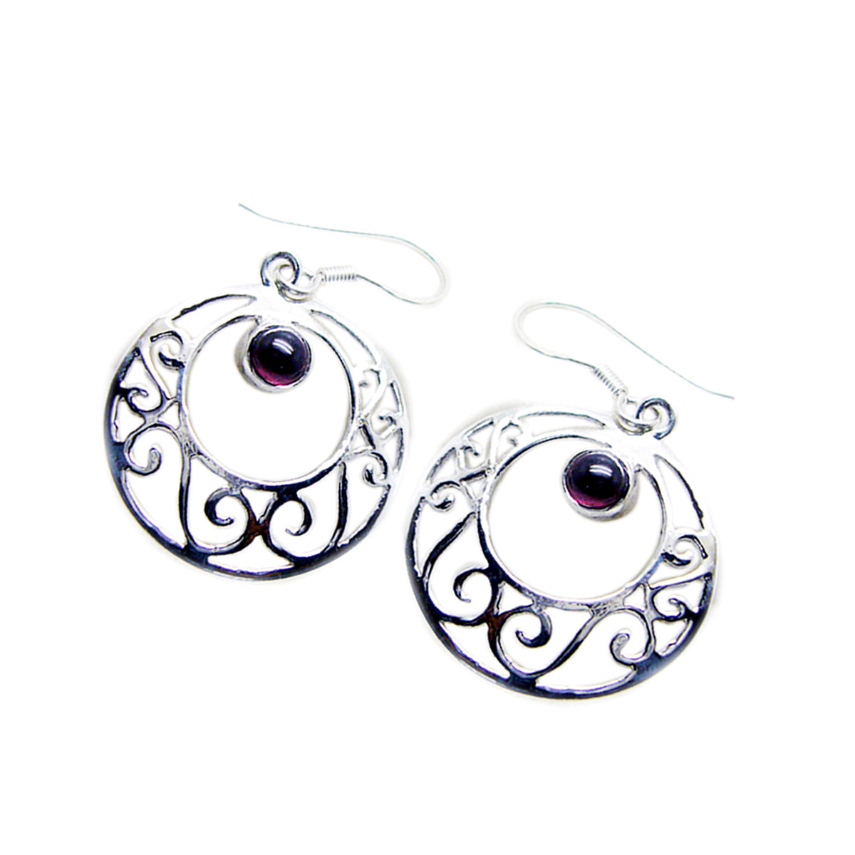 Garnet-American-Anna-Solitaire-Dangle-Red-Silver-Earring