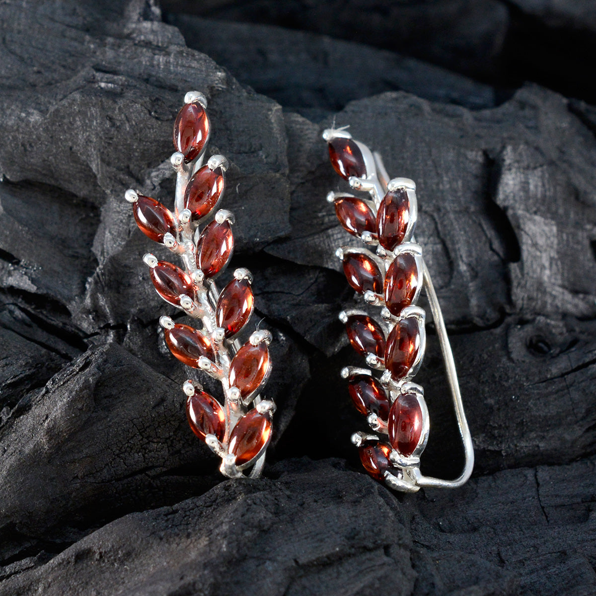 Garnet-Middle-Eastern-Mathilde-multiple-Stud-Red-Silver-Earring