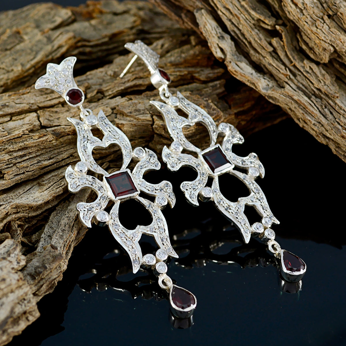 Garnet-Indian-Siti-multiple-Stud-Red-925-Silver-Earring