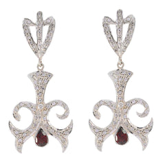 Garnet-Indian-Zara-multiple-Stud-Red-Silver-Earring