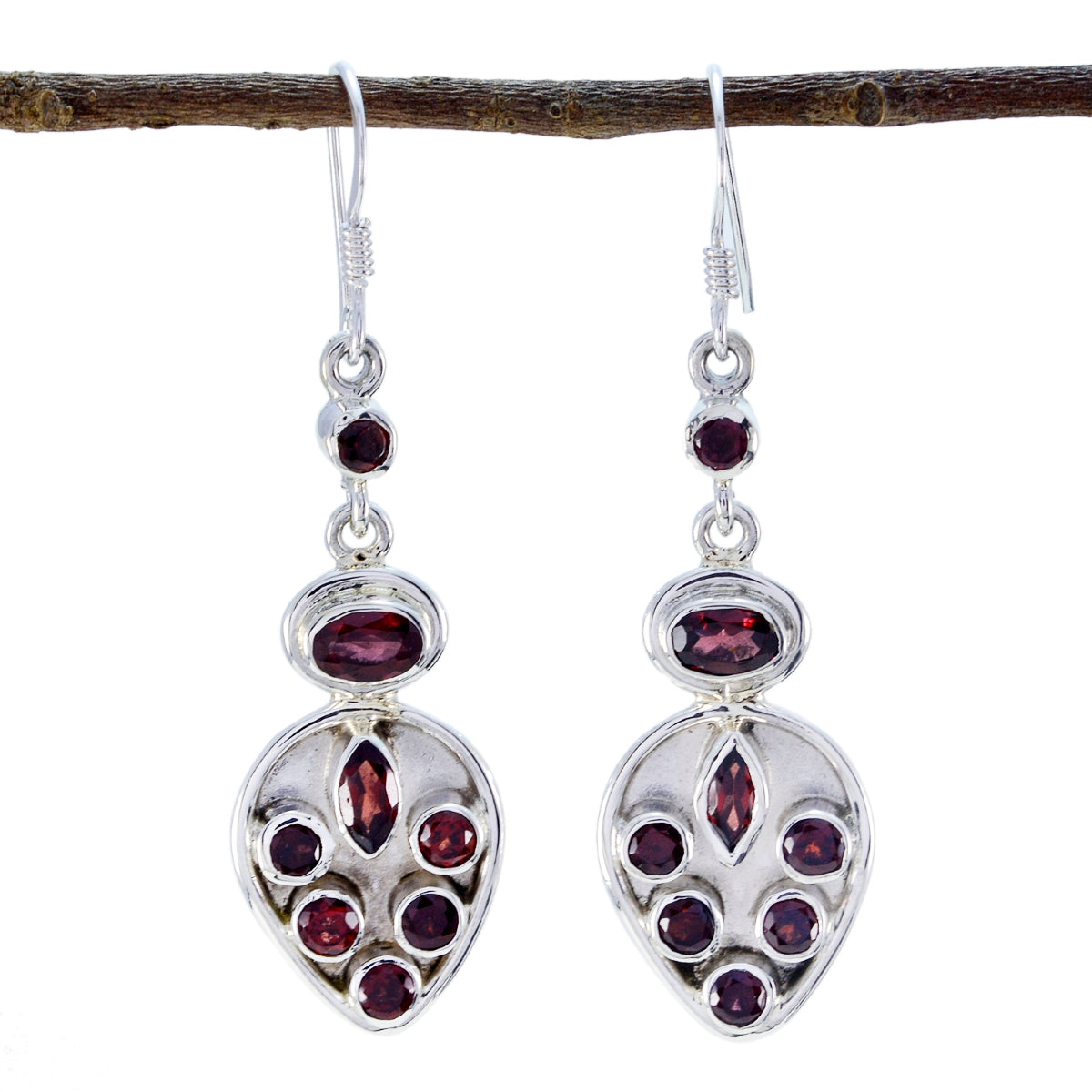 Granat-Italian-Emily-mehrere-Dangle-Rot-Silber-Ohrring