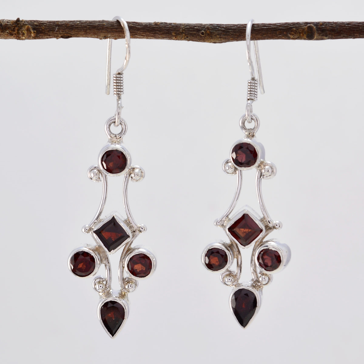 Garnet-Turkish-Inès-multiple-Dangle-Red-92.5-Silver-Earring