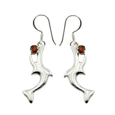 Garnet-Japanese-Lili-Solitaire-Dangle-Red-Silver-Earring