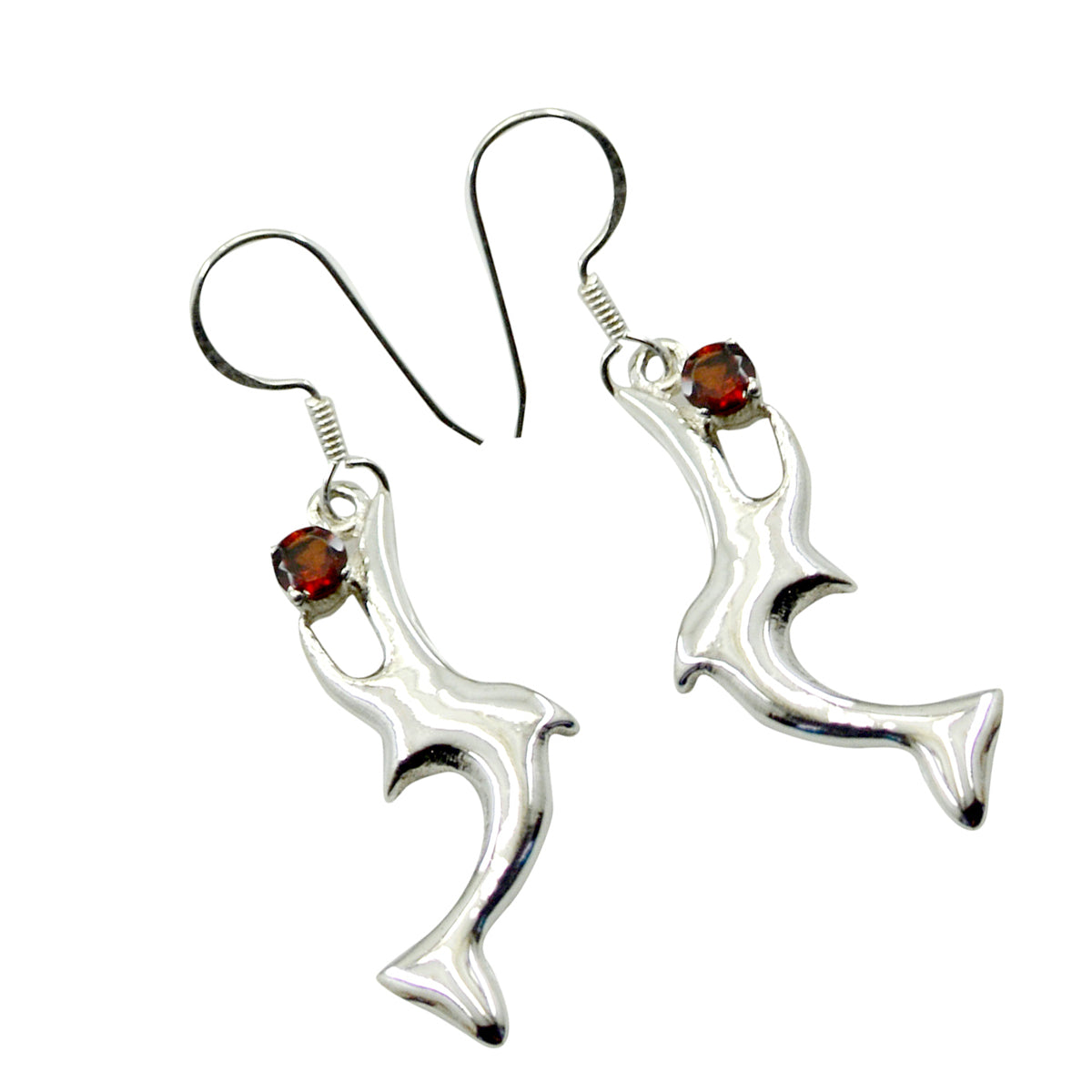 Garnet-Japanese-Lili-Solitaire-Dangle-Red-Silver-Earring