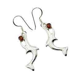 Garnet-Japanese-Lili-Solitaire-Dangle-Red-Silver-Earring