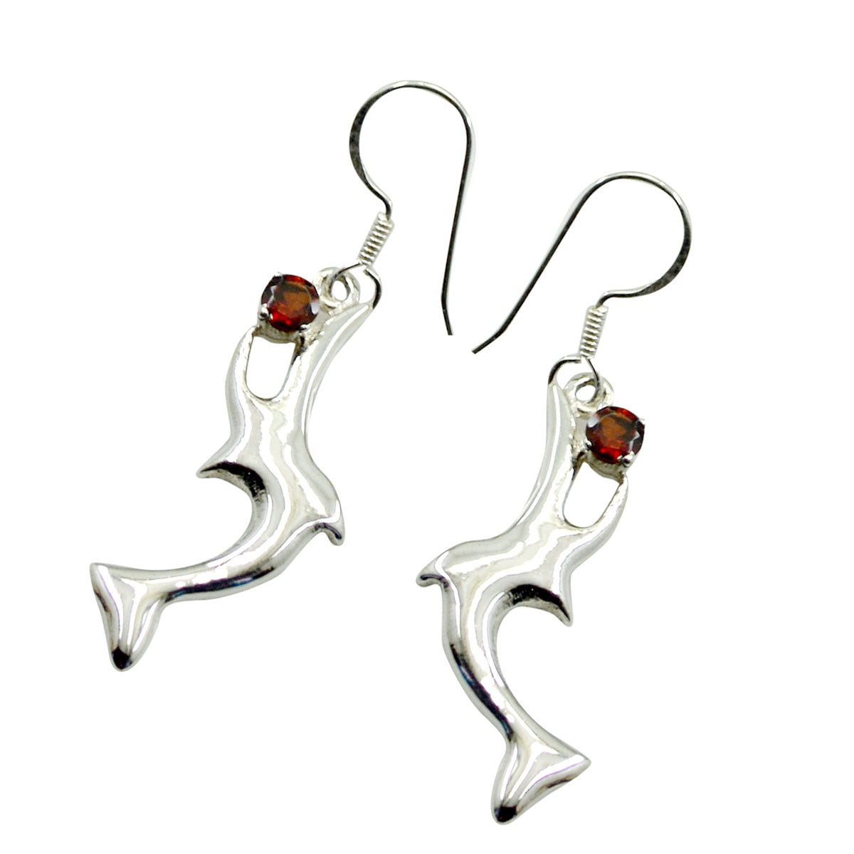 Garnet-Japanese-Lili-Solitaire-Dangle-Red-Silver-Earring