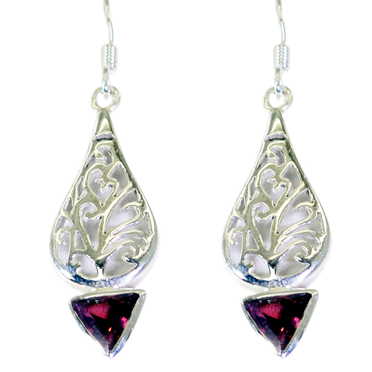 Garnet-Italian-Lucia-Solitaire-Dangle-Red-925-Silver-Earring