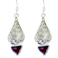 Garnet-Italian-Lucia-Solitaire-Dangle-Red-925-Silver-Earring
