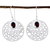 Garnet-Latin-American-Maya-Solitaire-Dangle-Red-Sterling-Silver-Earring