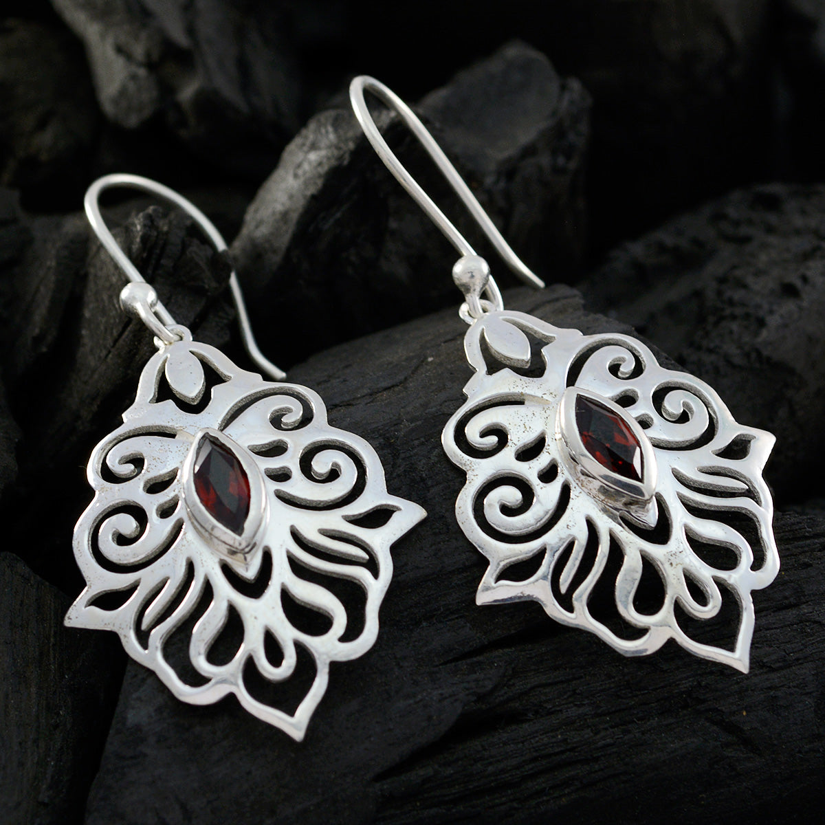 Garnet-American-Olivia-Solitaire-Dangle-Red-925-Silver-Earring