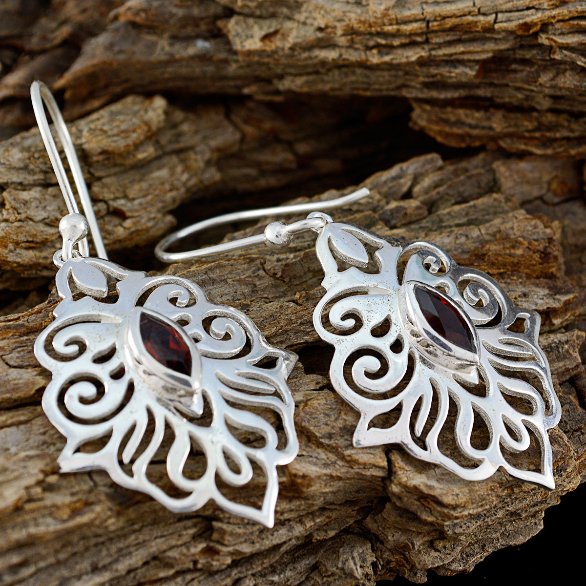 Garnet-American-Olivia-Solitaire-Dangle-Red-925-Silver-Earring