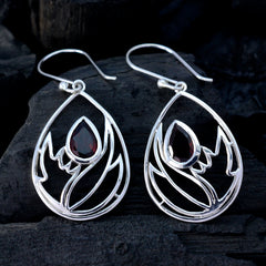 Garnet-Australian-Skylar-Solitaire-Dangle-Red-Silver-Earring