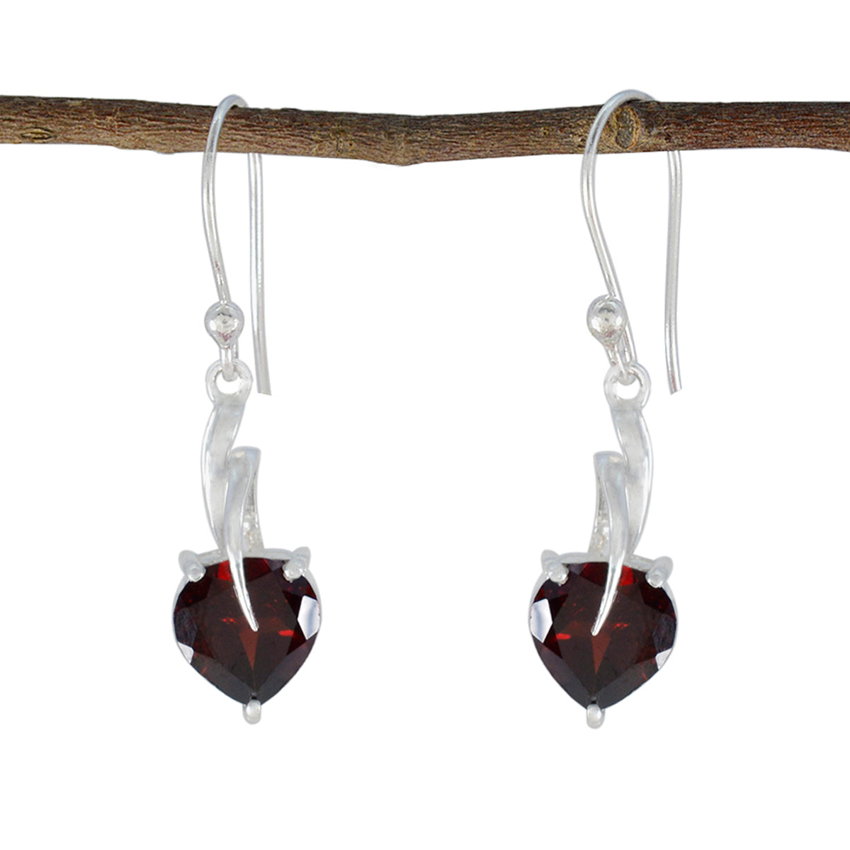Garnet-Latin-American-Nella-Solitaire-Dangle-Red-925-Silver-Earring