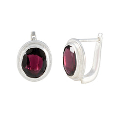 Garnet-Russian-Yuki-Solitaire-Stud-Red-Silver-Earring