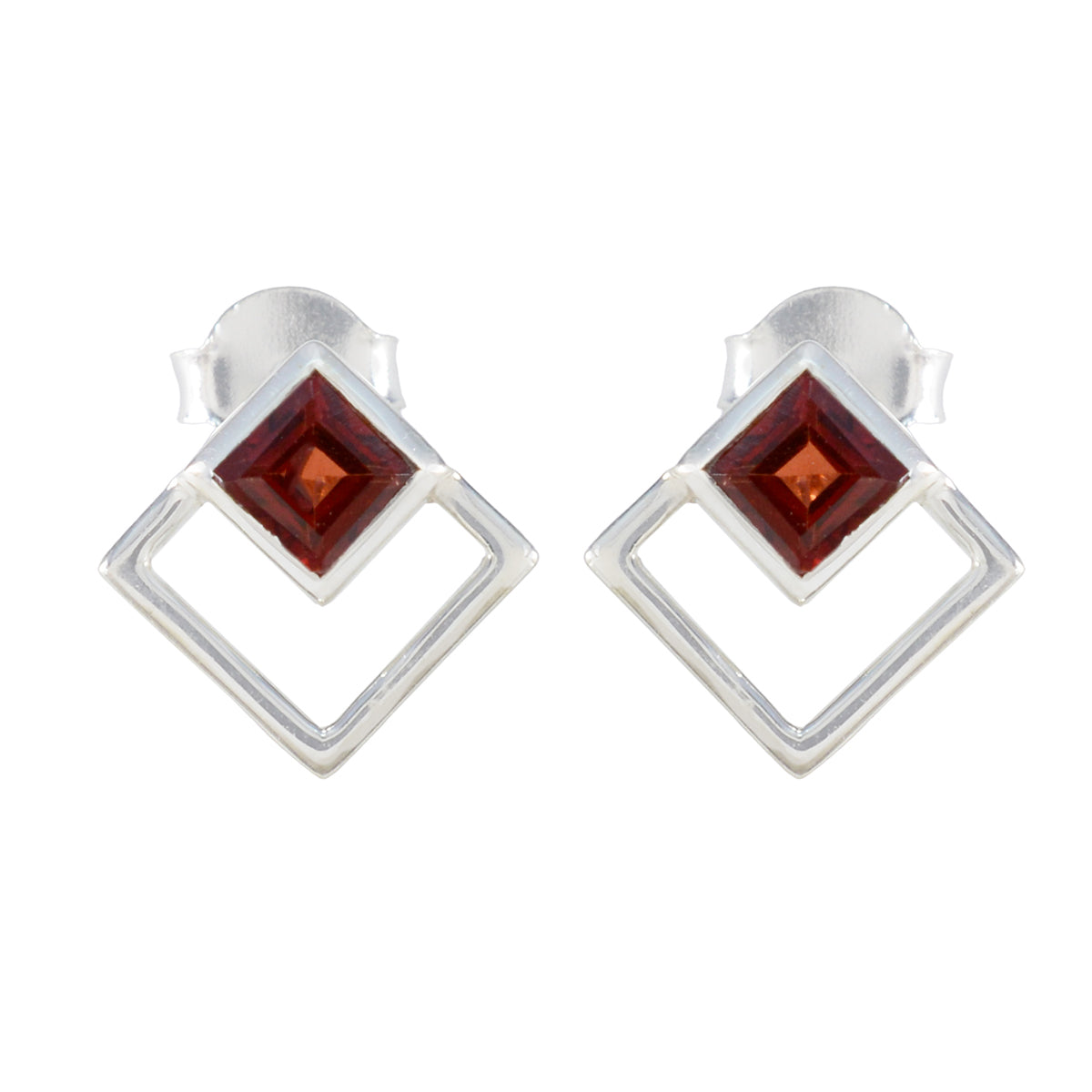 Garnet-Middle-Eastern-Amanda-Solitaire-Stud-Red-Silver-Earring