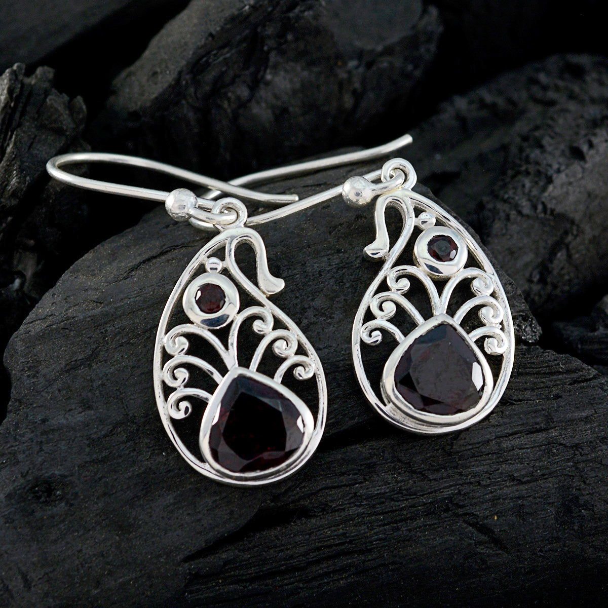 Garnet-Italian-Chloe-multiple-Dangle-Red-Sterling-Silver-Earring