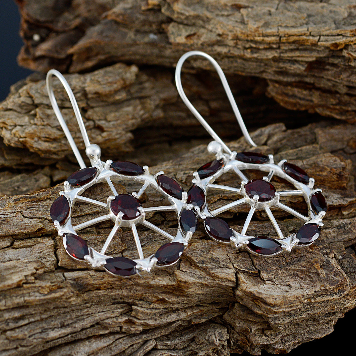 Granat-Marokkanischer-Isabella-Mehrfach-Ohrhänger-Rot-Silber-Ohrring